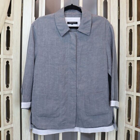 Lafayette 148 Gray 100% Linen Shacket Jacket S - Picture 2 of 10